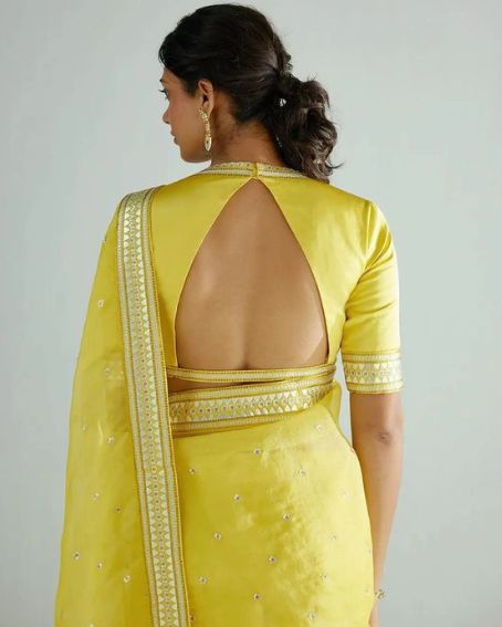 Yellow Lace Border Blouse Back Neck Design