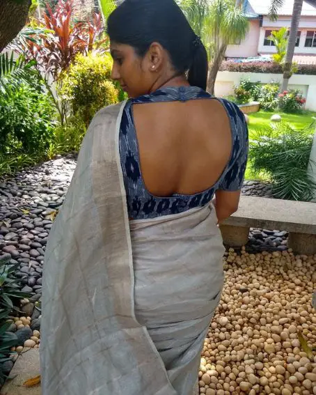 Cut Open Back Neck Design For Pochampally Saree Blouse