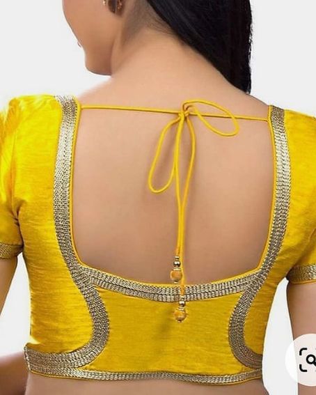 Simple Back Neck Design With Golden Lace Border