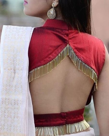 Maroon Silk Saree Blouse Design With Hanging Border