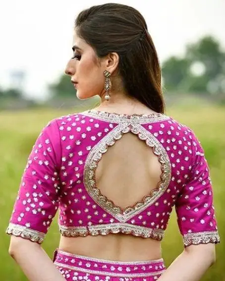 Pink Silk Saree Blouse With Golden Lace Border