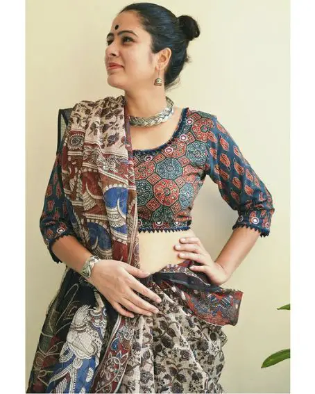 Kalamkari Hand Kutch Work Blouse Design