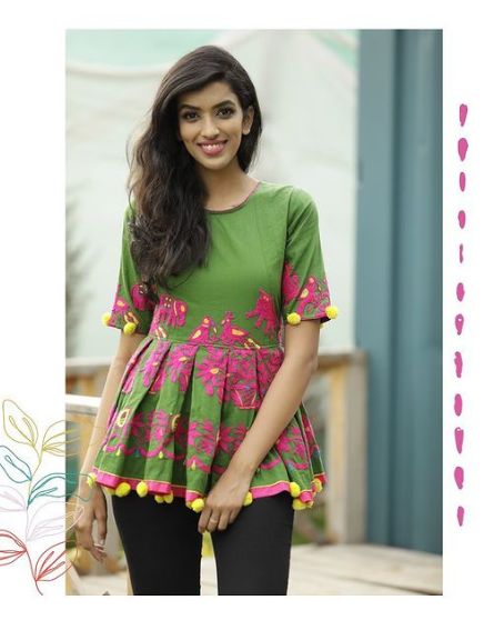 Peplum Style Hand Kutch Work Blouse Design