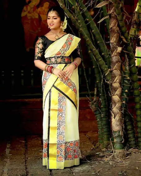 Hand-painted Gold Tissue Kerala Saree Blouse Design