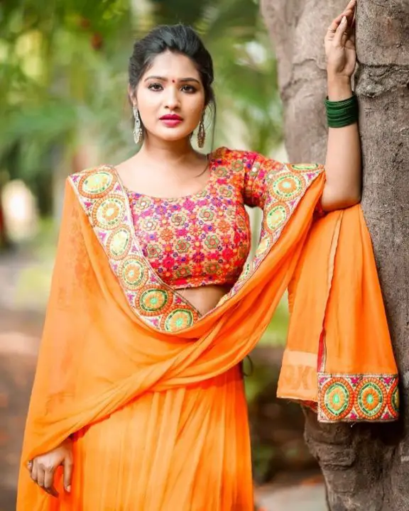 Orange Shade Hand Kutch Work Blouse