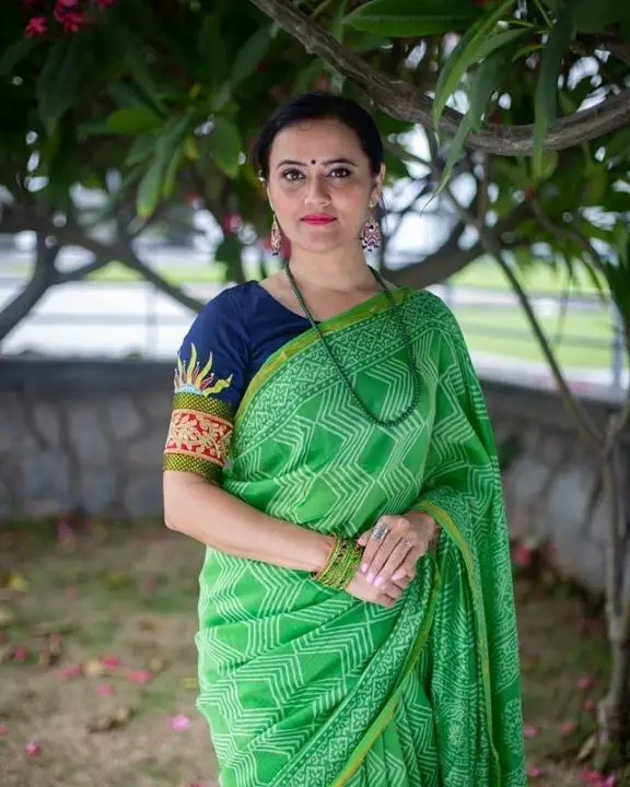 Navy Blue Hand-painted Cotton Brocade Blouse Painted Design