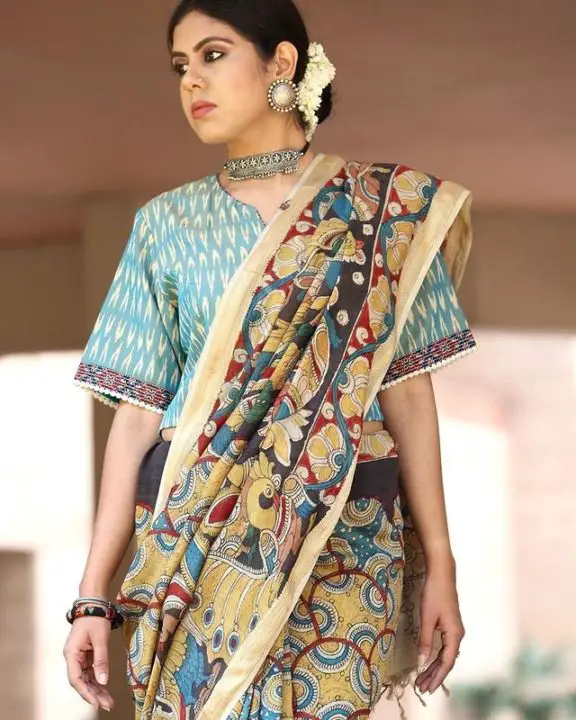 Ikat Handloom Hand-painted Blouse Design