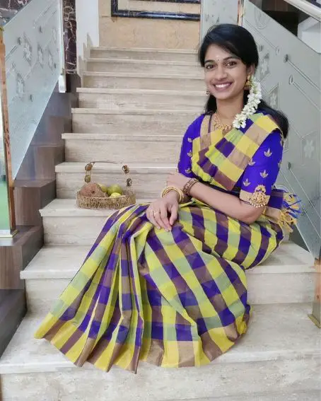 Aari Work Multicolored Checked Saree Blouse Design