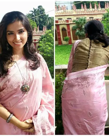Babyy Pink Silk Saree Blouse Design Front And Back