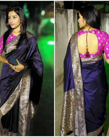 Banarasi Silk Saree Blouse Design Front And Back