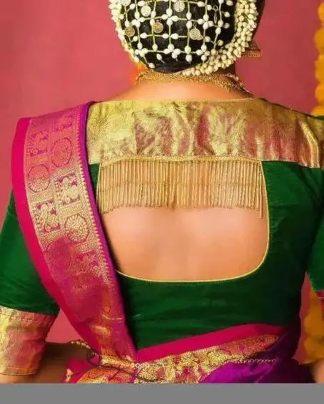 Bridal Pink And Green Combination Neck Blouse Design