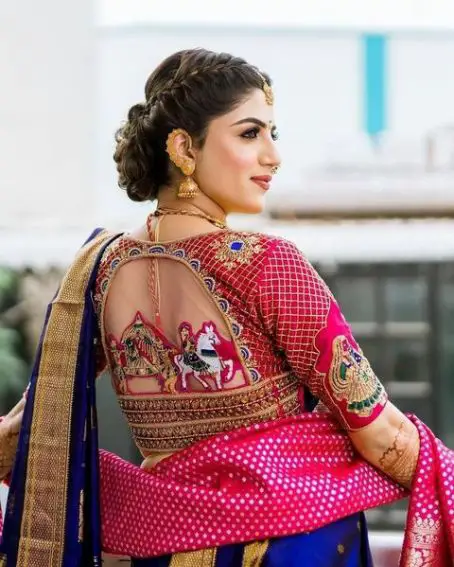 20 Beautiful Kathpadar Saree Back Neck Blouse Designs