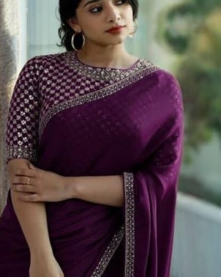 Dark Purple Silver Aari Work Blouse Design