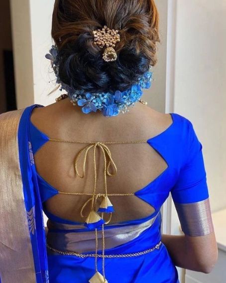 Double Knot Kathapadar Saree Back Neck Blouse Design