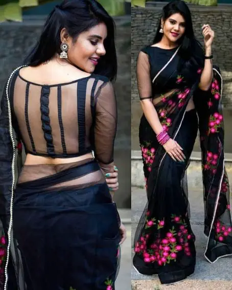 Floral Printed Saree Blouse Design Front And Back