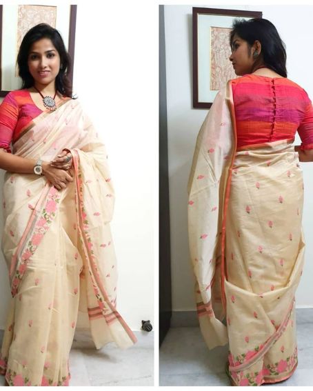 Floral Printed Silk Saree Blouse Design Front And Back