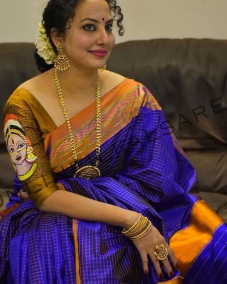 Girl Face Printed Marathi Ilkal Saree Blouse Design