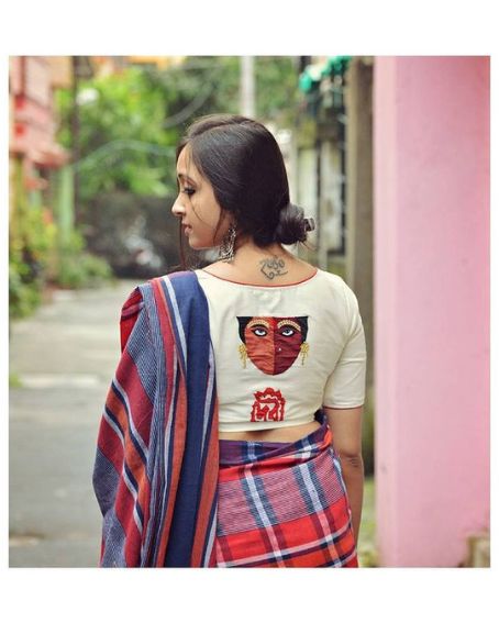 Goddess Image As Patchwork Paithani Blouse Design