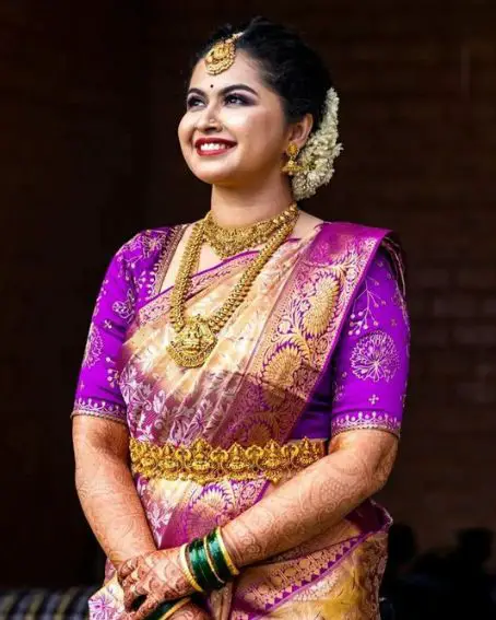Grand Bride in Traditional Purple Color Blouse Design