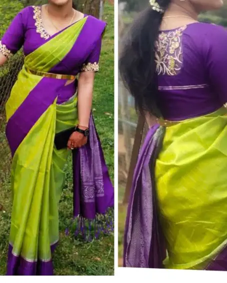 Green And Purple Saree Blouse Design Front And Back
