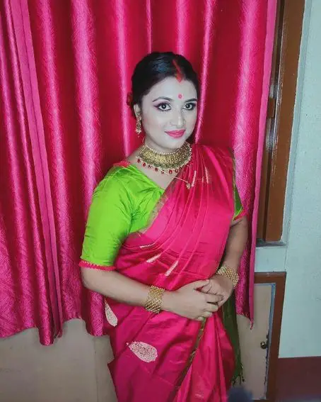 Kanjeevaram Pink Saree With Green Blouse Design