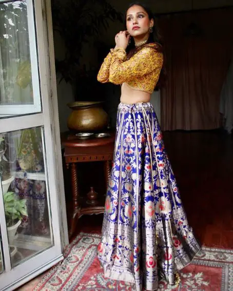 Katan Silk Handwoven Modern Banarasi Lehenga Blouse Design