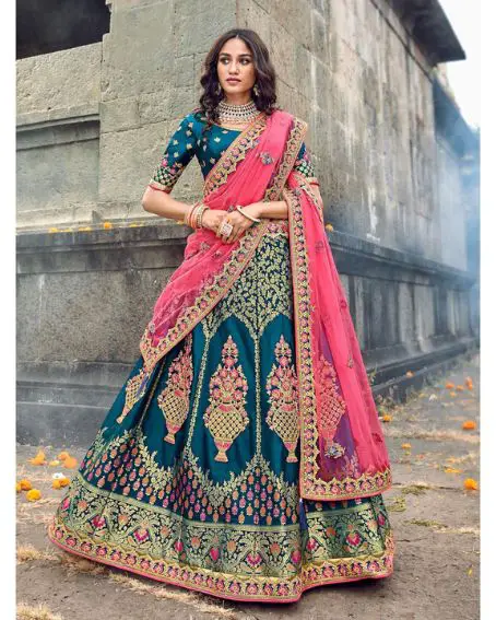 Navy Blue Modern Banarasi Lehenga Blouse Design