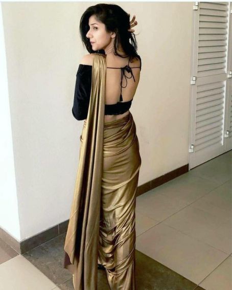 Off-Shoulder Velvet Blouse Design for Silk Saree