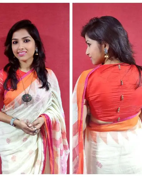 Orange Border Silk Saree Blouse Design For The Front And Back