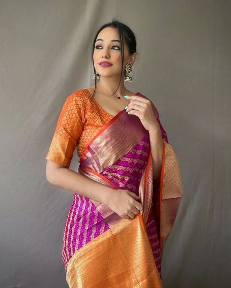 Orange Pattu Big Border Blouse Design