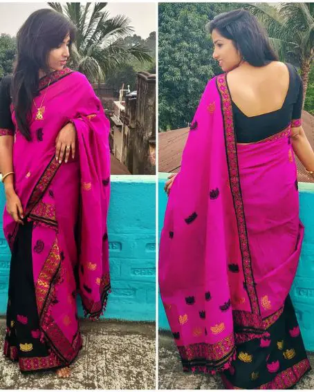 Pink And Black Silk Saree Blouse Design Front And Back