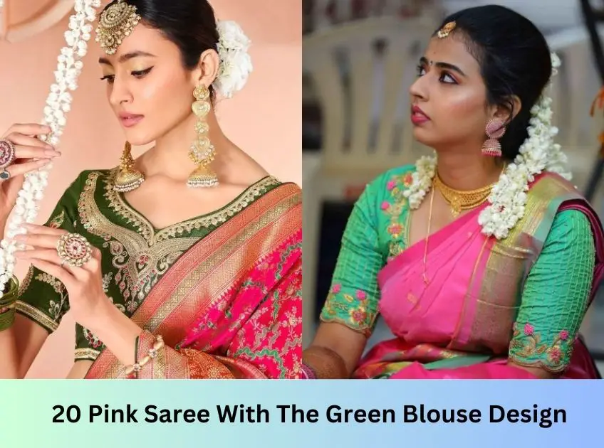 Pink Saree With The Green Blouse Design