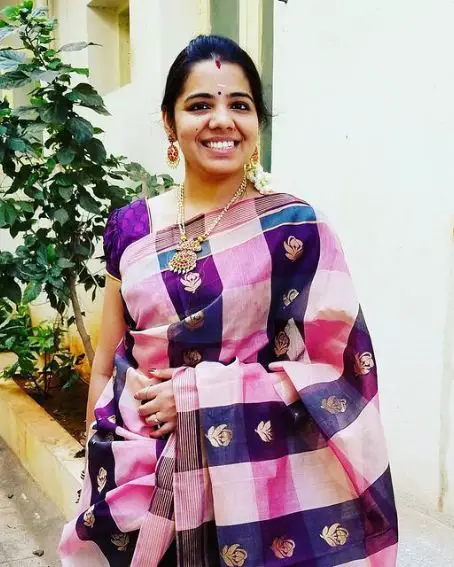 Purple Multicolored Checked Saree Blouse Design