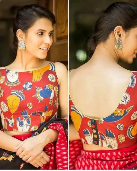 Red And Black Saree Blouse Design Front And Back