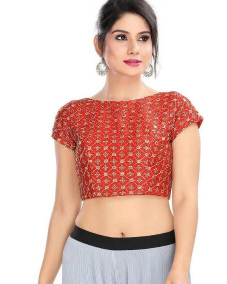 Red Boat Neck Simple Maggam Work Blouse Design