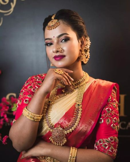 Red Munsell Maggam Work Blouse Design