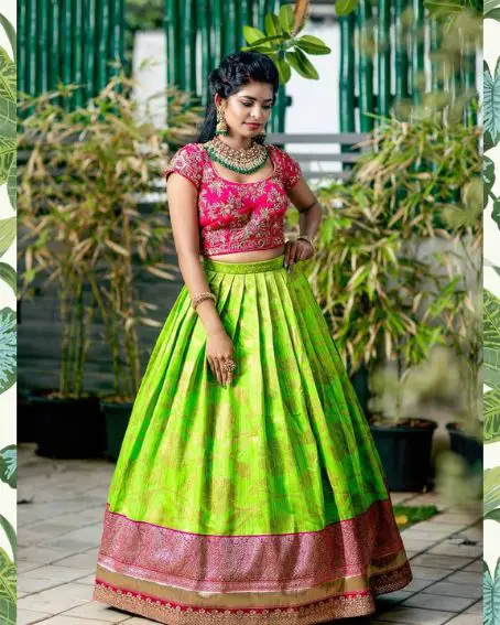 Roselet Pink Traditional Pattu Langa Blouse Maggam Work Design