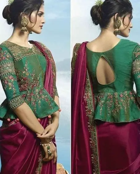 Saree Blouse Design Front And Back With Peplum Style