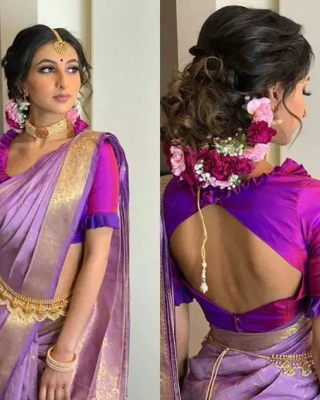 Saree Blouse Design Front And Back With The Pleated End