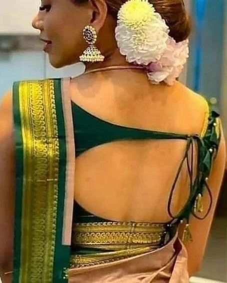 Side String Modern Cotton Saree Back Neck Blouse Design