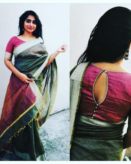 Silver Border Saree Blouse Front And Back