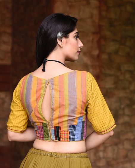 Sleek Cut Patchwork Blouse Neck Design