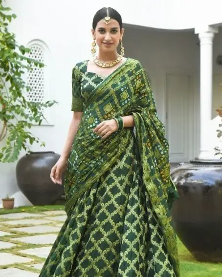 Sleeve Style Green Modern Banarasi Lehenga Blouse Design
