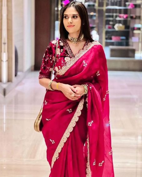 Taffeta Velvet Blouse Design for Silk Saree