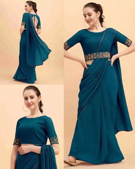 Teal Green Saree Blouse Design Front And Back