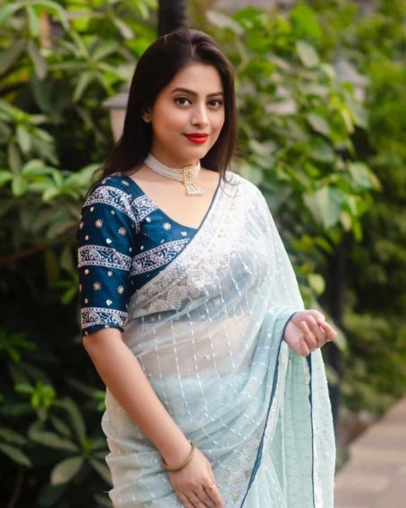 Teal Green With Silver Aari Work Blouse Design