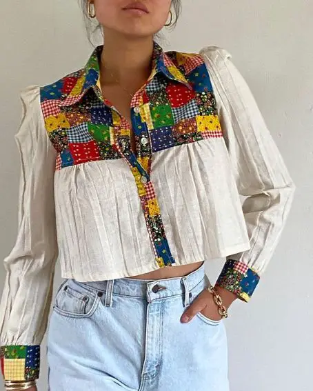 The 70s Cropped Patchwork Blouse Neck Design