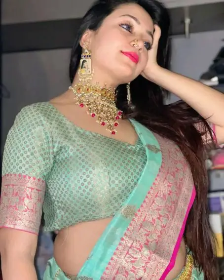 Traditional Wear Pink And Green Combination Blouse Design
