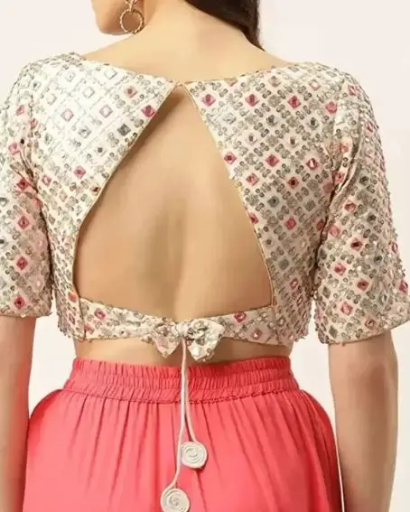 Triangle Cut Trendy High Neck Blouse Back Designs