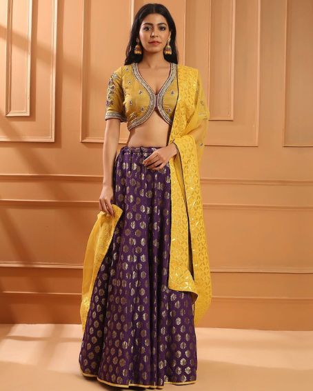 Unique Cut Modern Banarasi Lehenga Blouse Design